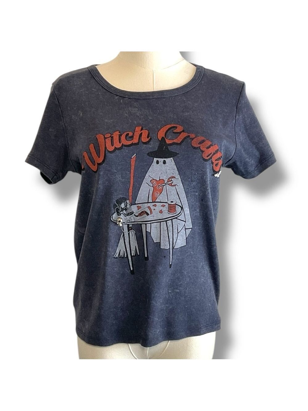 Witch Crafts Graphic Tee Grey Baby T Shirt Ghost Youth XL Womens Size Medium
